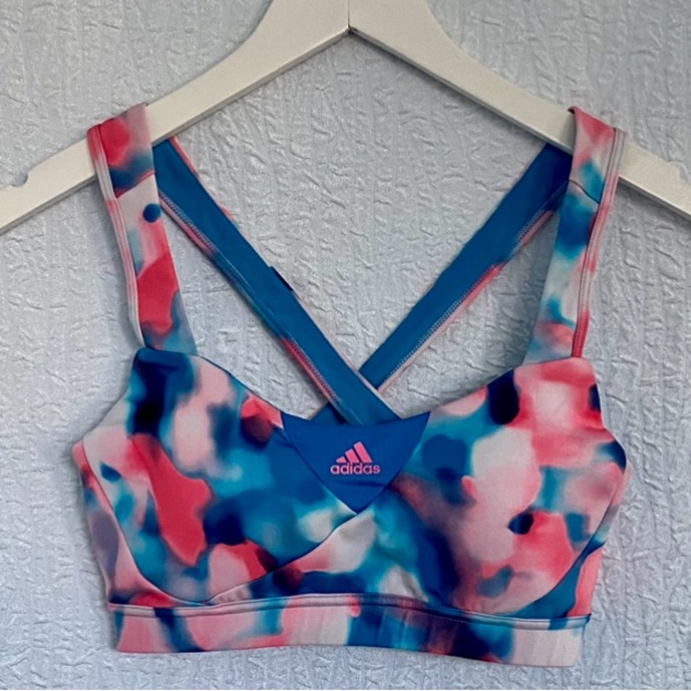 Adidas Blue and Pink Supernova Sports Bra